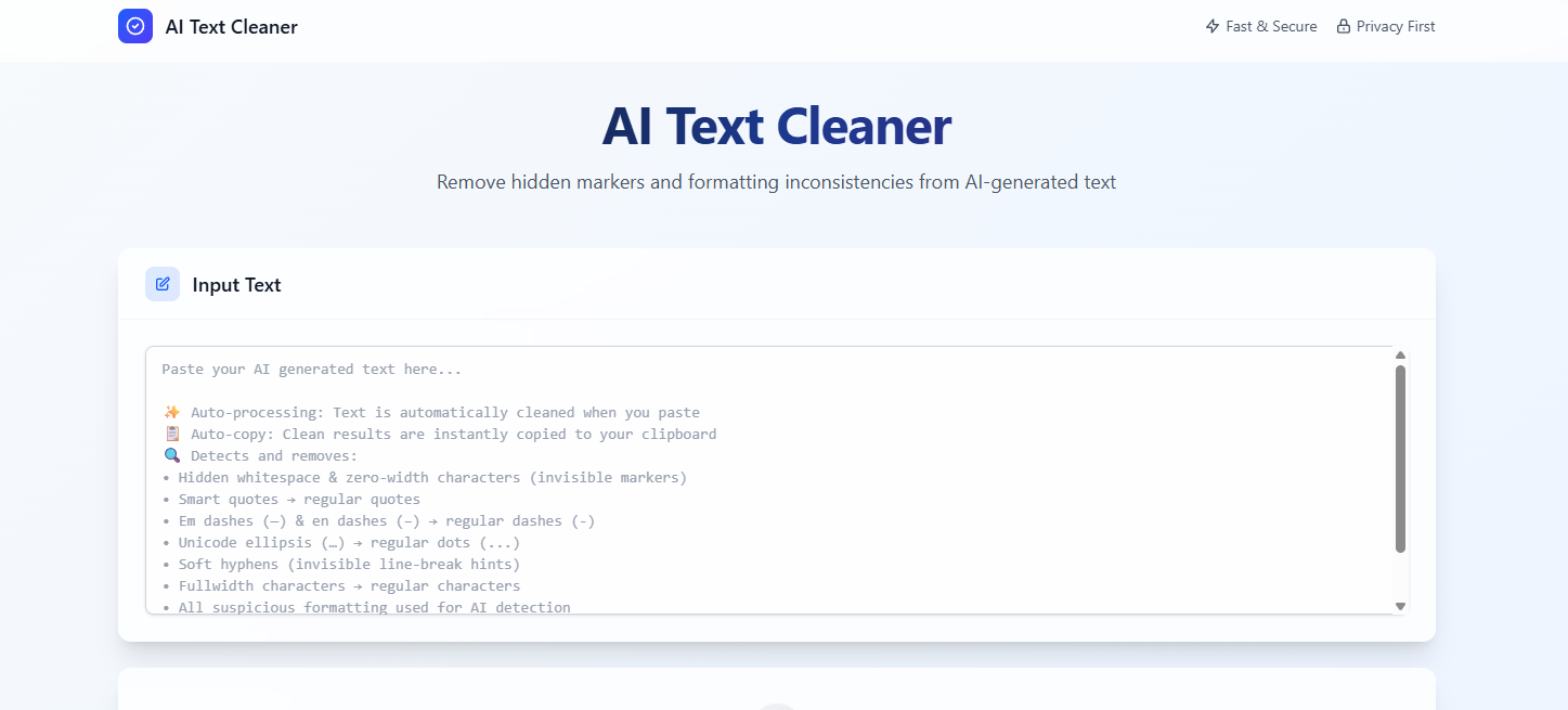 Screenshot of Clean - AI Text Cleaner project